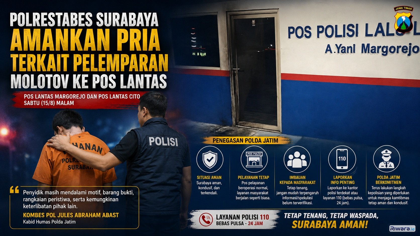 Infografis insiden pos polisi di Surabaya dilempar bom molotov